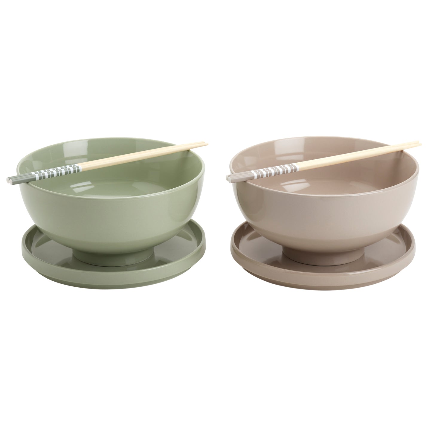 8-Piece Matcha Green & Sand Ramen Bowl Set with Chopsticks & Trivets/Lids