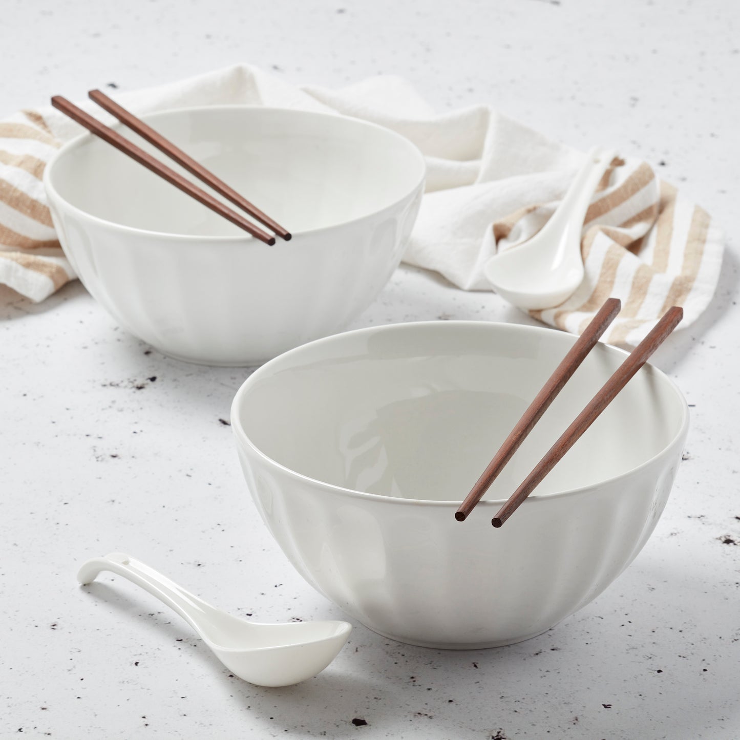 8-Piece White Ramen Bowl Set with Chopsticks & Spoons