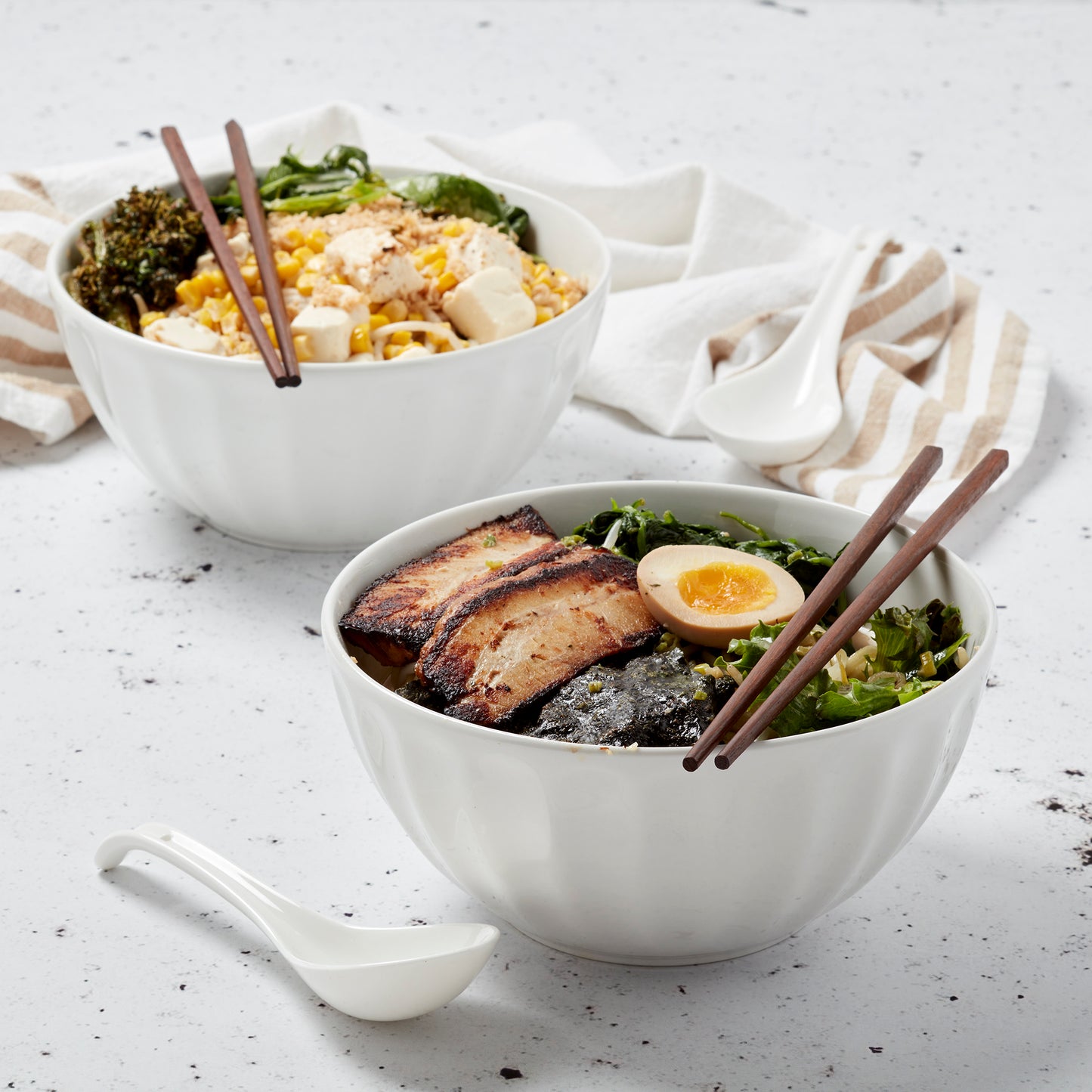 8-Piece White Ramen Bowl Set with Chopsticks & Spoons