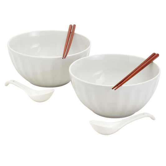 8-Piece White Ramen Bowl Set with Chopsticks & Spoons
