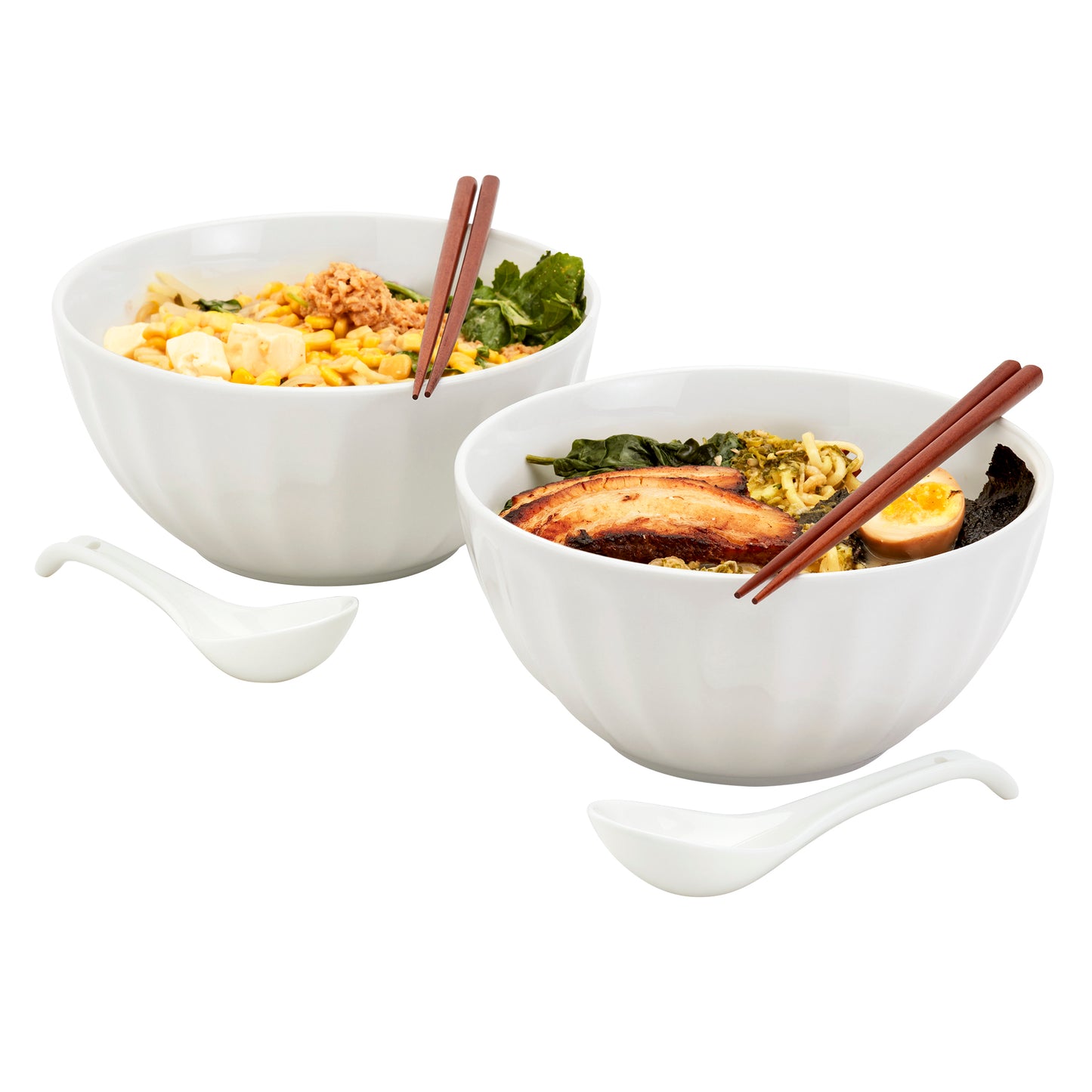 8-Piece White Ramen Bowl Set with Chopsticks & Spoons