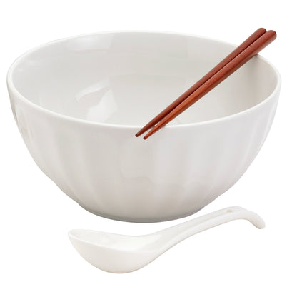 8-Piece White Ramen Bowl Set with Chopsticks & Spoons