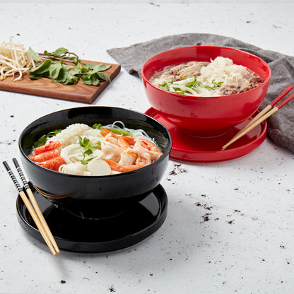 8-Piece Red & Black Ramen Bowl Set with Chopsticks & Trivets/Lids