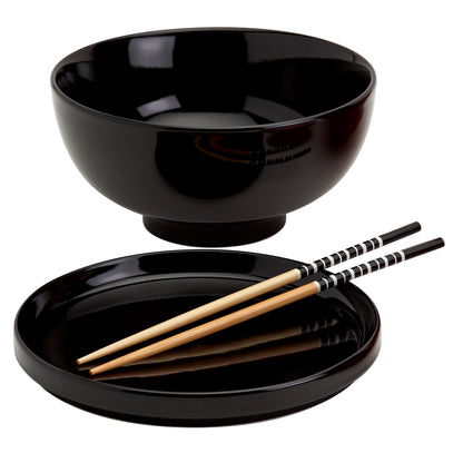 8-Piece Red & Black Ramen Bowl Set with Chopsticks & Trivets/Lids