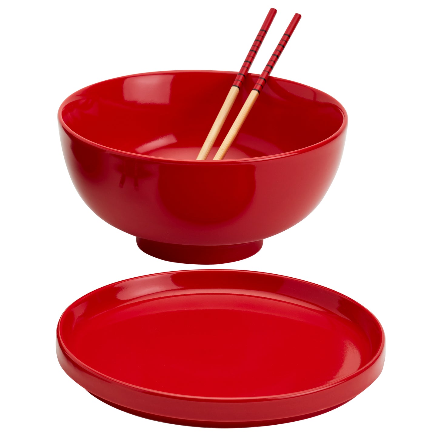 8-Piece Red & Black Ramen Bowl Set with Chopsticks & Trivets/Lids