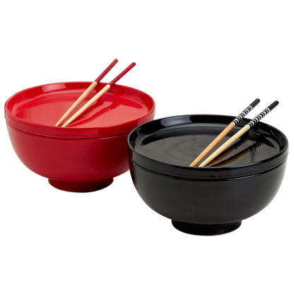 8-Piece Red & Black Ramen Bowl Set with Chopsticks & Trivets/Lids