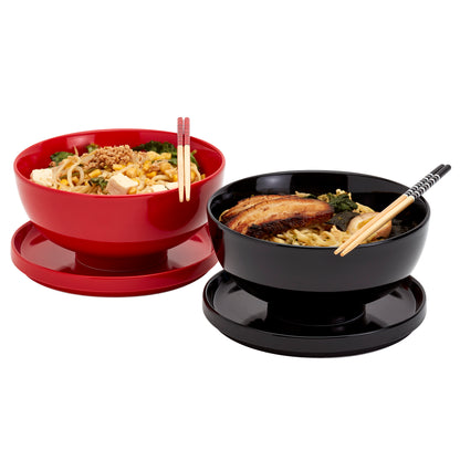 8-Piece Red & Black Ramen Bowl Set with Chopsticks & Trivets/Lids