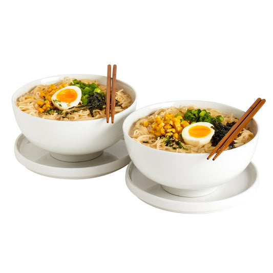 8-Piece White Ramen Bowl Set with Chopsticks & Trivets/Lids