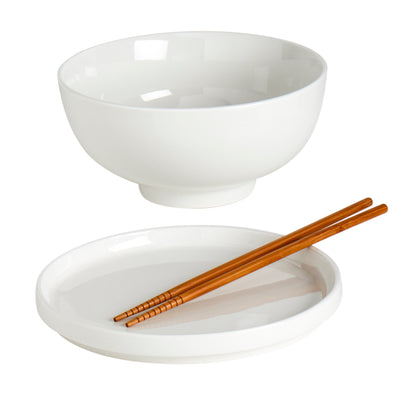 8-Piece White Ramen Bowl Set with Chopsticks & Trivets/Lids