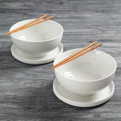 8-Piece White Ramen Bowl Set with Chopsticks & Trivets/Lids