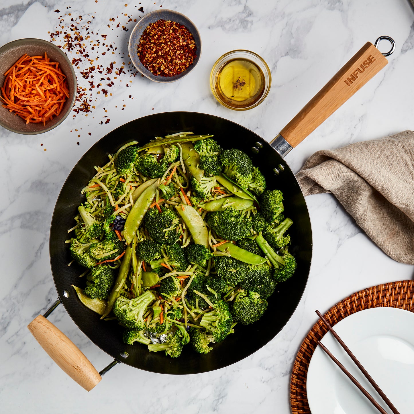 14" Non-Stick Carbon Steel Wok with Bamboo Handle