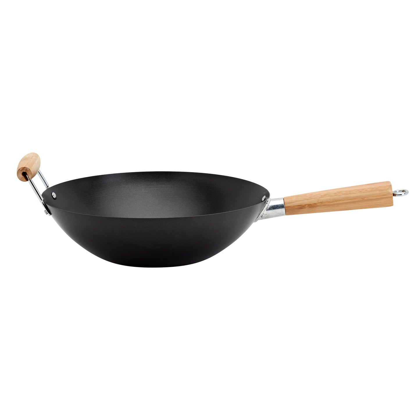 14" Non-Stick Carbon Steel Wok with Bamboo Handle, 4-Piece Set