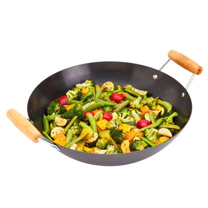 14" Non-Stick Carbon Steel Wok with Bamboo Side Handles