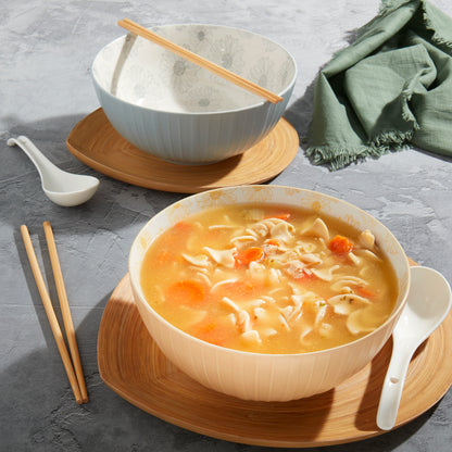 8-Piece Ramen Bowl Set with Chopsticks & Spoons, Blue & Yellow Daisy